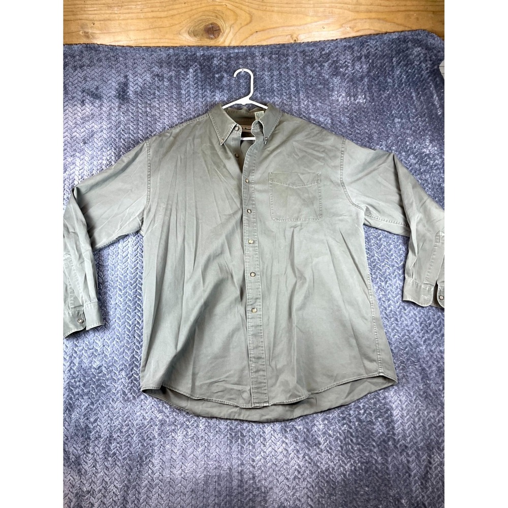 Vintage L.L. Bean Mens Large Olive Green Long Sleeve Button Down Cotton Shirt